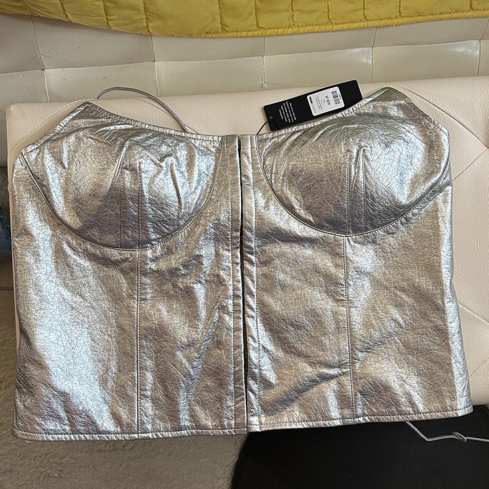 NWT silver corset top, metallic stretchy sexy, smaller 2X, super soft!